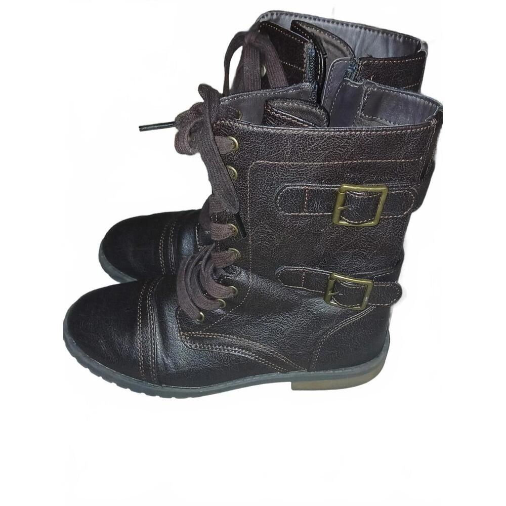 Combat Boots Womens 7 ,Brown Vegan Leather, Mid Calf,good used condition